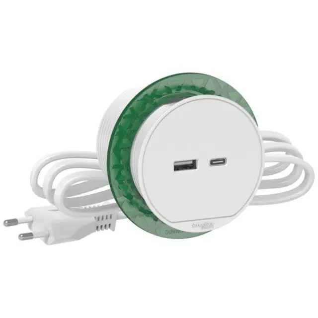 Desk Connecting Unit Unica System+, White, Desk Unit XS With USB Type A And USB Type C