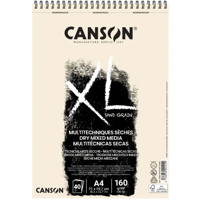 Μπλοκ Canson XL Sand Grain για Ξηρά Μέσα Mix Media, A4, Nature - 40 Φύλλα