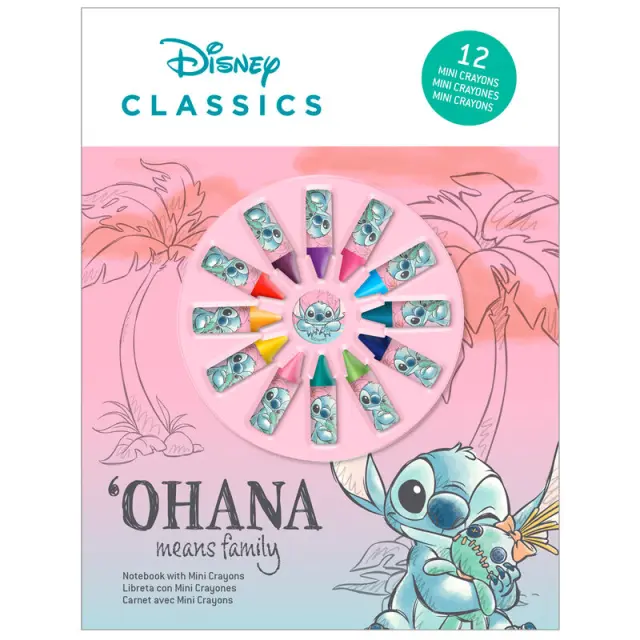 Παιδικό Σετ με Σημειωματάριο + κηρομπογιές Disney Stitch notebook + 12 crayons set 43ST00038KDS