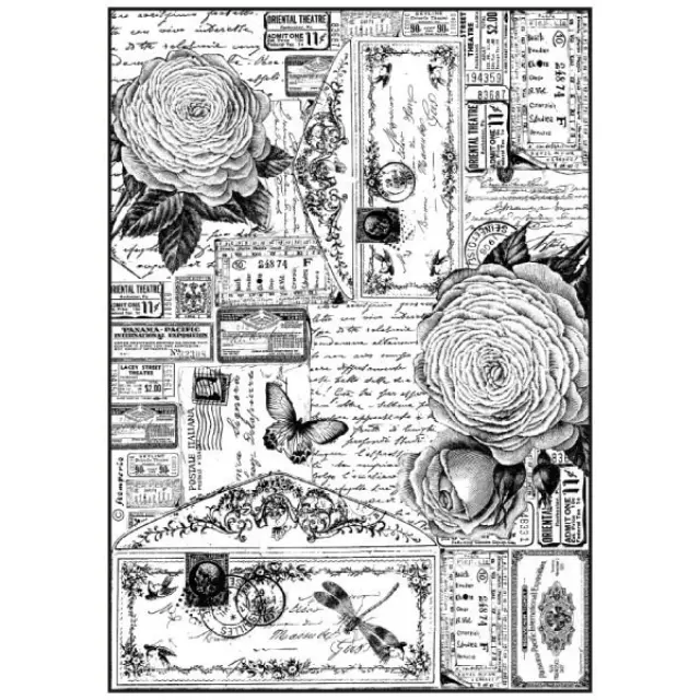 Ριζόχαρτο για decoupage - Τριαντάφυλλα & Πεταλούδες - A4