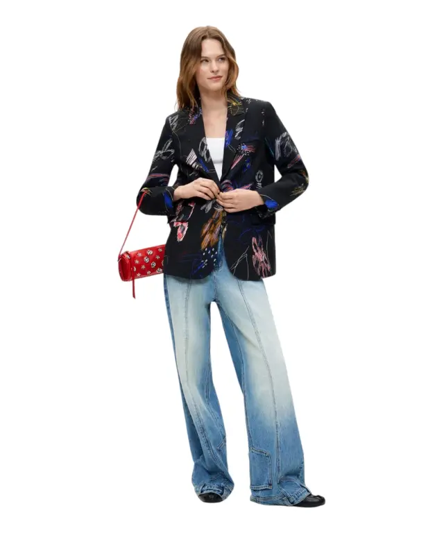 Desigual - Γυναικείο Βαμβακερό Σακάκι Μπλέιζερ Nina 26WWEW47-2000 Μαύρο/Πολύχρωμο 2
