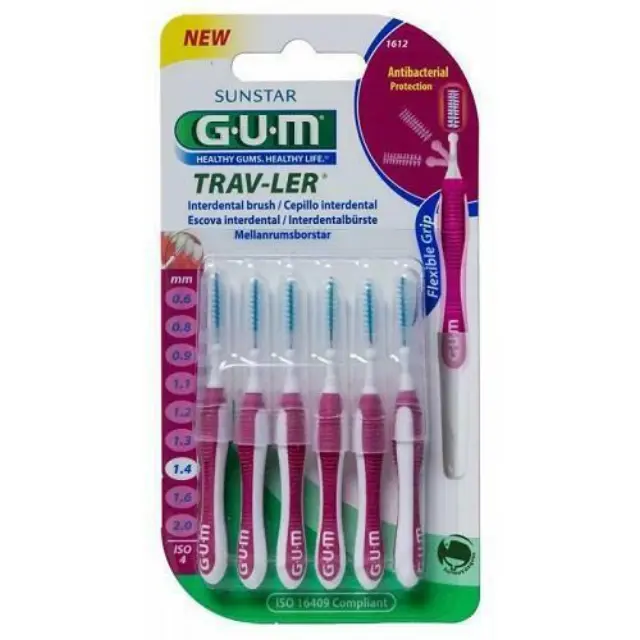 Gum 1612 Trav-ler Interdental Brush Μεσοδόντια Βουρτσάκια 1,4mm, 6 τμχ