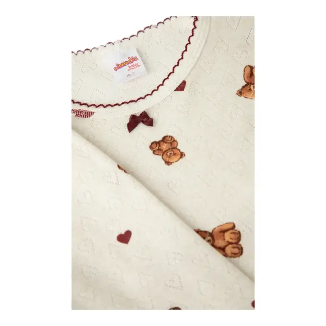 Minerva Βρεφική Πυτζάμα Κορίτσι Pointelle Bears, Χρώμα Ecru-Brown Bears 2