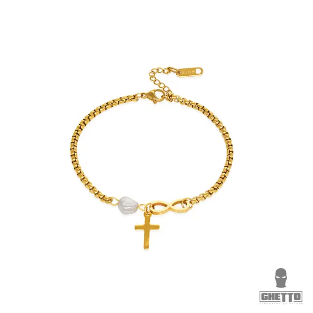 Ghetto Fashion “8” Cross Pearl Bracelet SS Gold