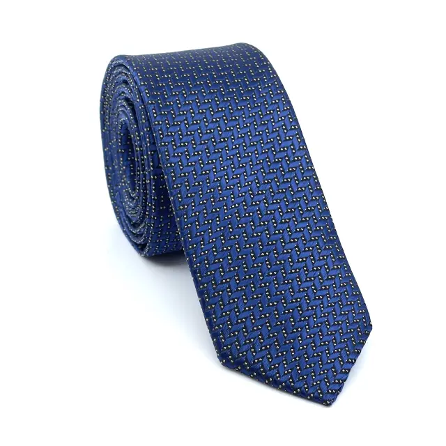 Γραβάτα Microfiber σε Μπλε Μοτίβο Σετ με Μαντηλάκι 3