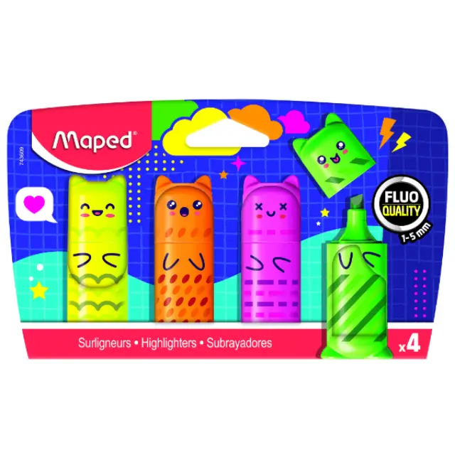 Maped Σετ 4 Μαρκαδόροι Υπογράμμισης / 4 mini Highlighters: Kawaii Fluo
