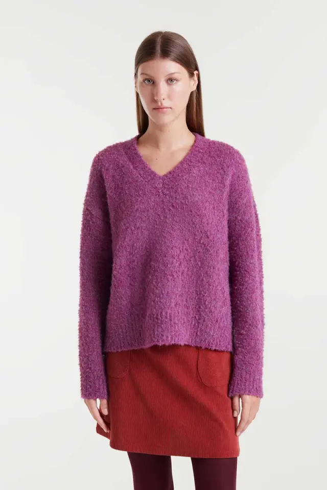 COMPANIA FANTASTICA Πουλόβερ Πλεκτό V-Neck Μωβ