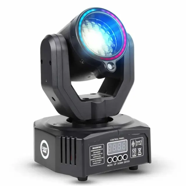 LIGHT4ME MAGIC HEAD moving head FX LED DMX gobo beam ring laser green 50 mW wireless remote control mounting bracket 6x3W SMD 3535 R/G/B + 12x0.2 SMD 5050 RGB