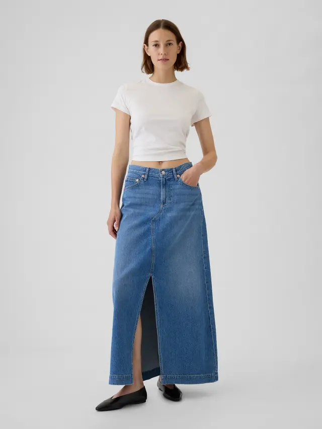 Μπλε UltraSoft Denim Maxi Φούστα light blue indigo