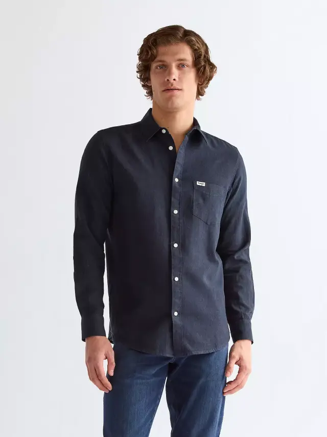 Wrangler Ανδρικό Λινό Πουκάμισο 112362751 – Dark Navy - XXL