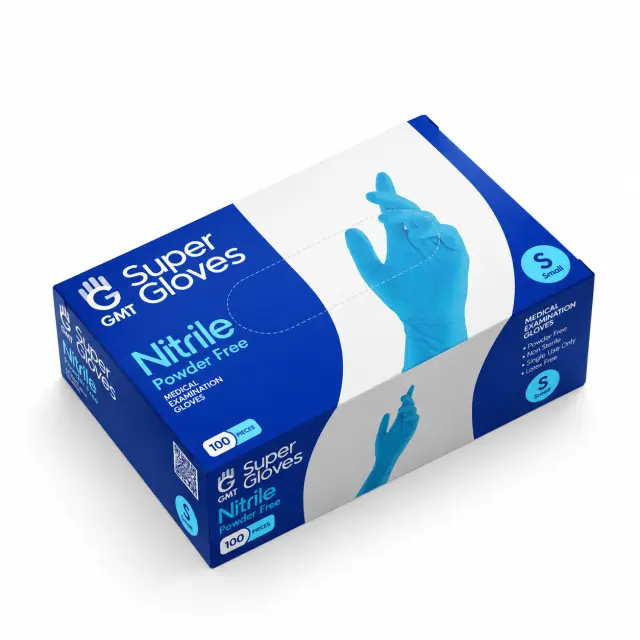 GMT Super Gloves Γάντια Νιτριλίου Χωρίς Πούδρα σε Μπλε Χρώμα (SMALL) 100τμχ