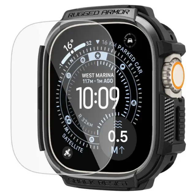 SPIGEN RUGGED ARMOR & TEMPERED GLASS APPLE WATCH ULTRA 1 / 2 / 3 (49 MM) MATTE BLACK 2