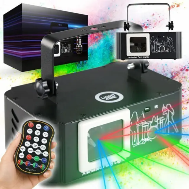 LIGHT4ME PARTY LASER 1 laser projector scanner lighting fixture RGB DMX 30 kpps graphic effects animations wireless remote control mounting bracket sound activation