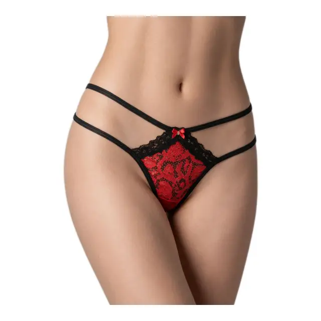 Milena Γυναικείο Micro G-String Λύκρα Φίδι σε Σχέδιο Ρόμβο, Χρώμα Μαύρο-Κόκκινο