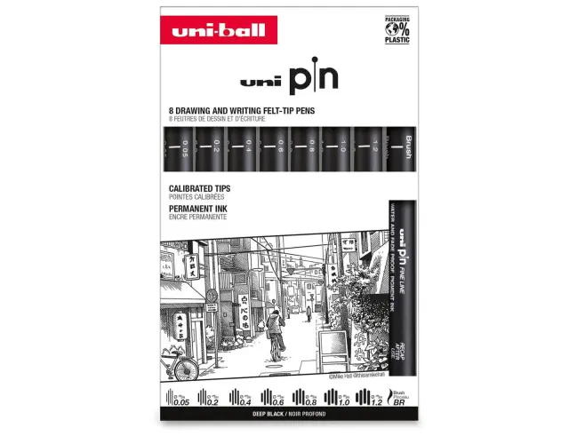 Μαρκαδόροι Σχεδίου Uni-pin με πάχος μύτης 0.05/0.2/0.4/0.6/0.8/1.0/1.2mm/BR - 8 τεμάχιαPIN-200 8P ASP011