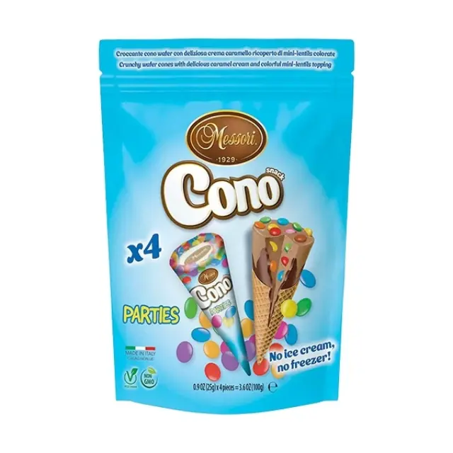Messori Χωνάκι γκοφρέτας με γέμιση Caramel και χρωματιστά μίνι κουφέτα 4χ25gr