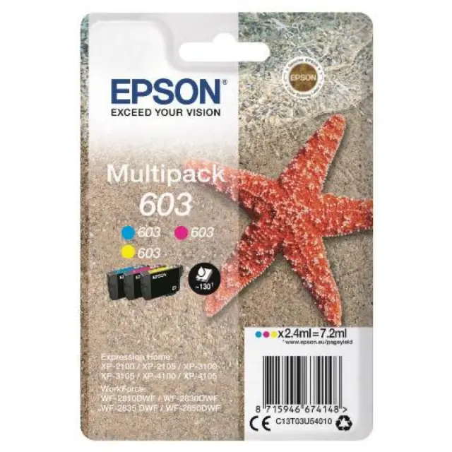 Epson 603 Γνήσιο Πακέτο 3 Μελανιών Εκτυπωτή InkJet Κίτρινο / Κυανό / Ματζέντα (C13T03U54010)