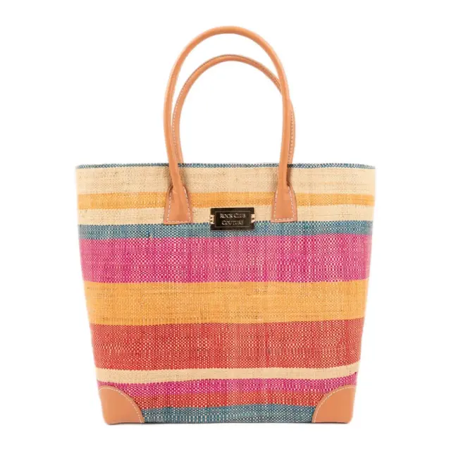 Rock Club Γυναικεία Τσάντα Χειροποίητη Tote Bag Raffia 30x28x18εκ, Χρώμα Πολύχρωμο - ONESIZE