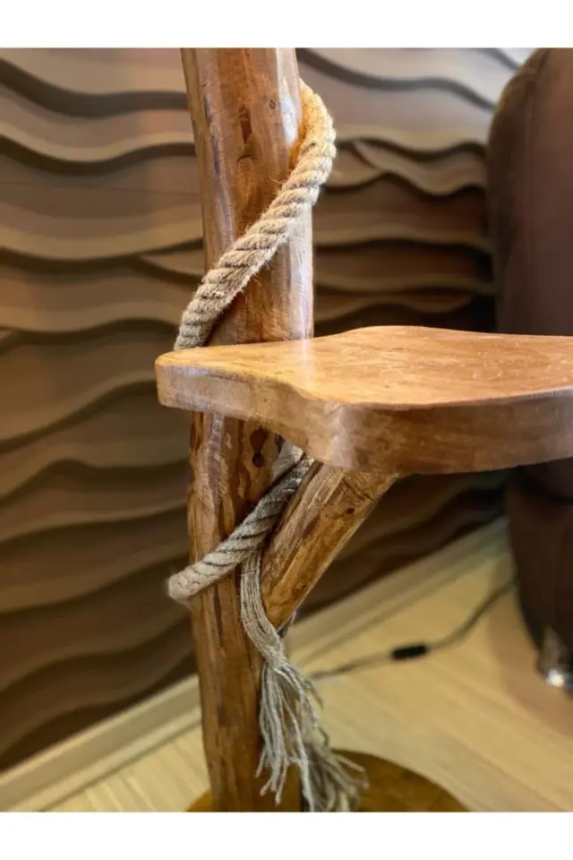 Stewehome Το Ξύλινο Φωτιστικό Δαπέδου 180 cm Σειράς Φετιγιέ Φυσικό Ξύλινο Φωτιστικό Δαπέδου Κορμός Γωνιακός Φωτισμός-καφέ180cm 2