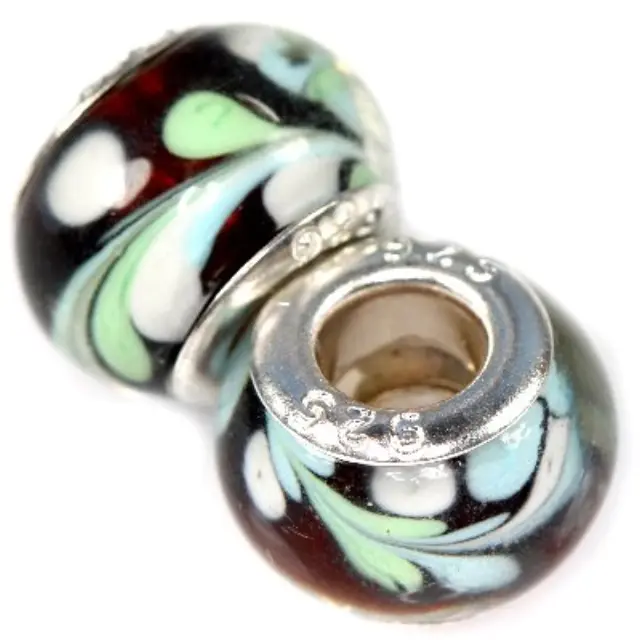 Χάντρα Modular Brown w Green Leaf 9x14mm - 5τεμ
