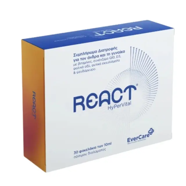 Evercare React HyPerVital Πολυβιταμίνη για Ενέργεια, Ενίσχυση του Ανοσοποιητικού & το Νευρικό Σύστημα 30 φακελίσκοι