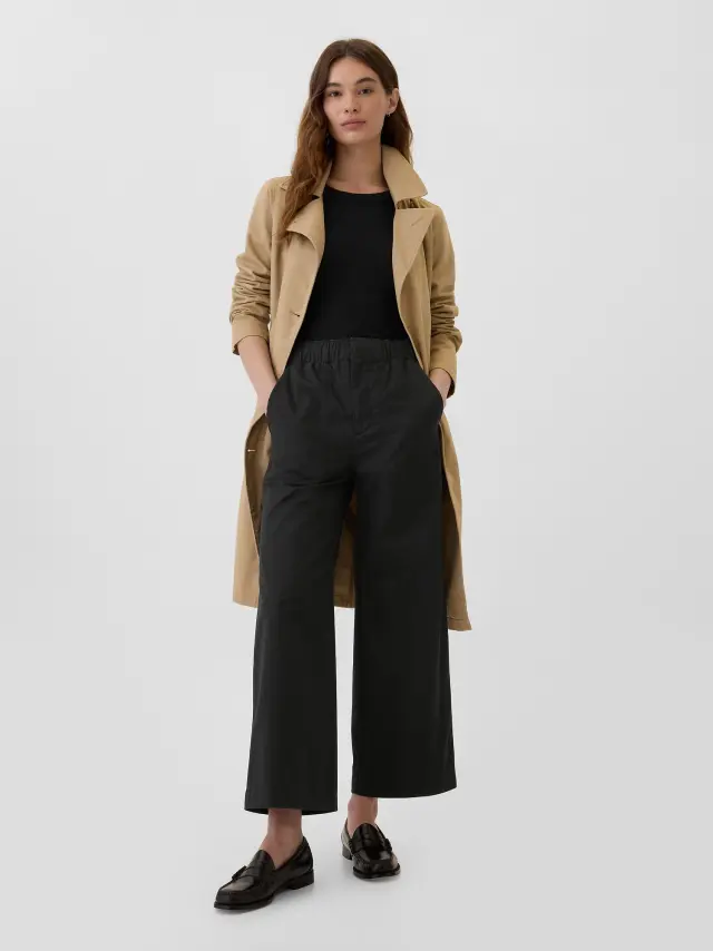 Μαύρο Mid Rise Easy Wide-Leg Khakis Παντελόνι Black - S