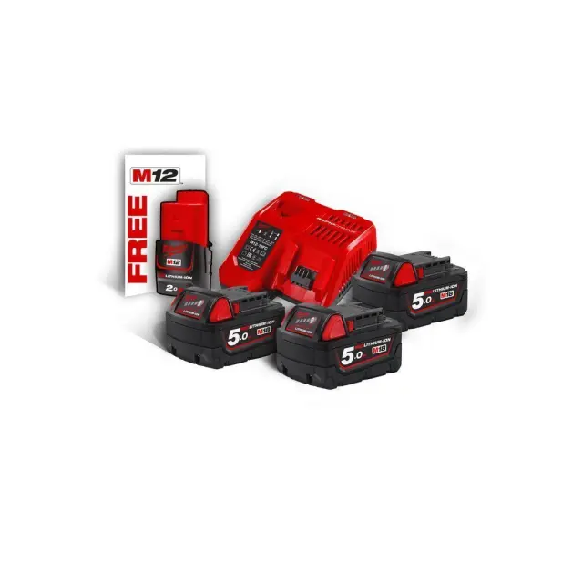 Milwaukee M18™ NRG-503 3 Μπαταρίες 18V 5.0 AH ταχυφορτιστής M12-18FC+ M12™ 2.0 AH μπαταρία δώρο (4933451423) 2