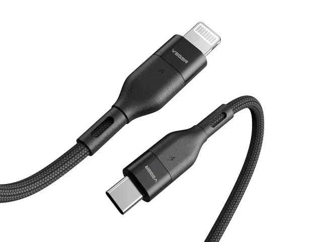 Veger CL01 - Braided USB 2.0 Cable USB-C male - Lightning Μαύρο 1.2m