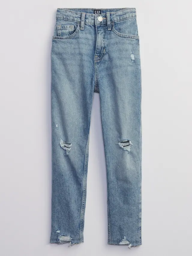 Μπλε Παιδικό High Rise Destructed Mom Jean Παντελόνι με Washwell medium wash - 5