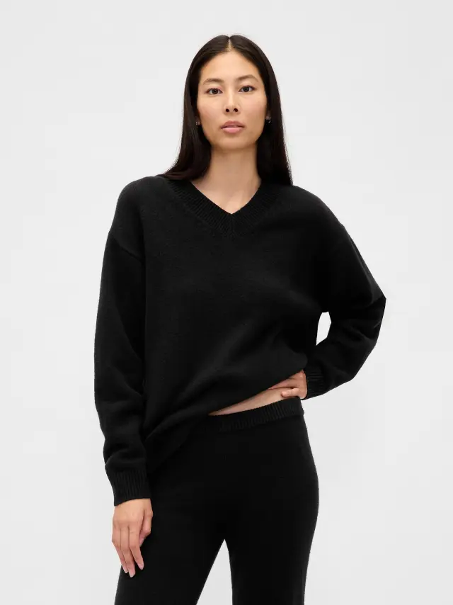 CashSoft Oversized V-Neck Πουλόβερ Black - S