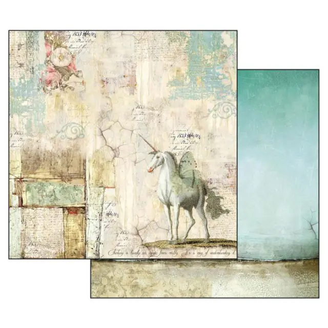 Χαρτί Scrapbooking Stamperia Διπλής Όψης - Wonderland Unicorn - 31x30cm