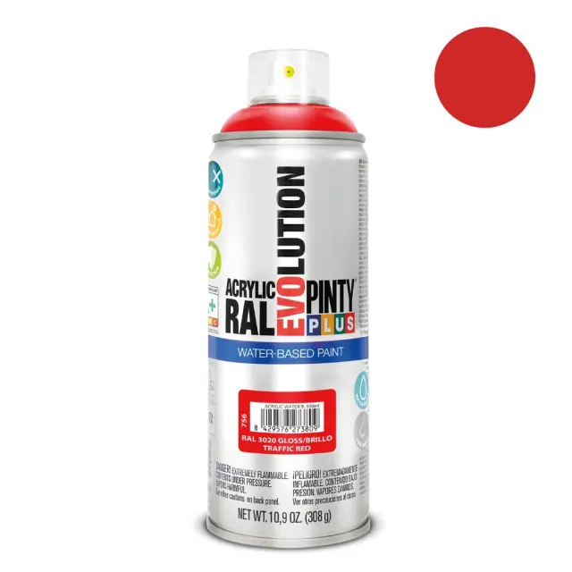 Pinty Plus Evolution Water-Based Gloss Σπρέι βαφής ακρυλικό με βάση το νερό 400ml Traffic Red / RAL 3020