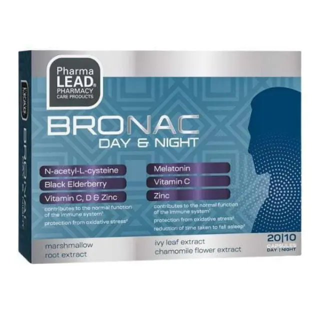 Pharmalead Bronac Day & Night Συμπλήρωμα Διατροφής Για τη Φυσιολογική Λειτουργία Του Ανοσοποιητικού Συστήματος Για Καλύτερο Ύπνο 20+10 κάψουλες