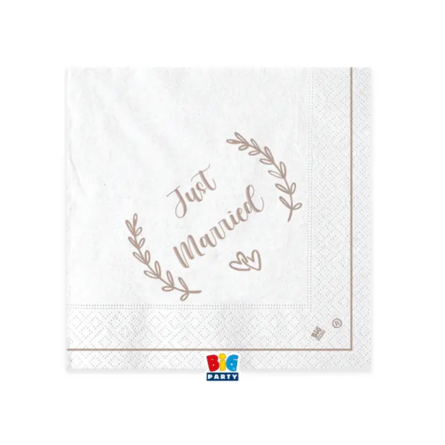 Χαρτοπετσέτες Φαγητού για Γάμο Just Married 25 x 25 εκ / 20 τμχ
