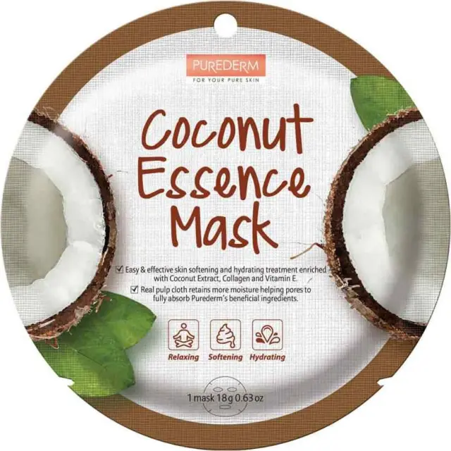 Purederm Coconut Essence Mask Sheet Μάσκα Προσώπου Με Καρύδα Για Ενυδάτωση 18g