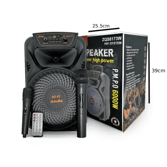 SING-E Φορητό Bluetooth Ηχείο Karaoke 8" με 2 Ασύρματα Μικρόφωνα & Τηλεχειριστήριο ZQS8173W - Portable Bluetooth Karaoke Speaker with 2 Wireless Microphones & Remote Control 079110 2