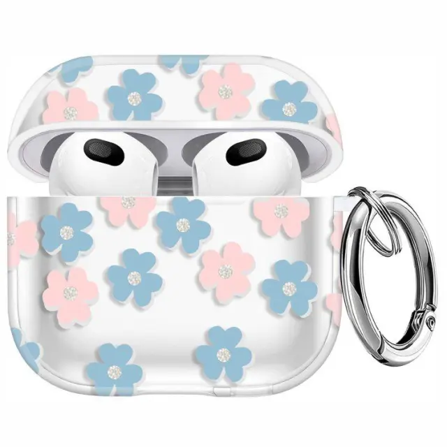 Θήκη Σιλικόνης για Airpods 3 Διάφανη - Λουλούδια Ροζ OEM