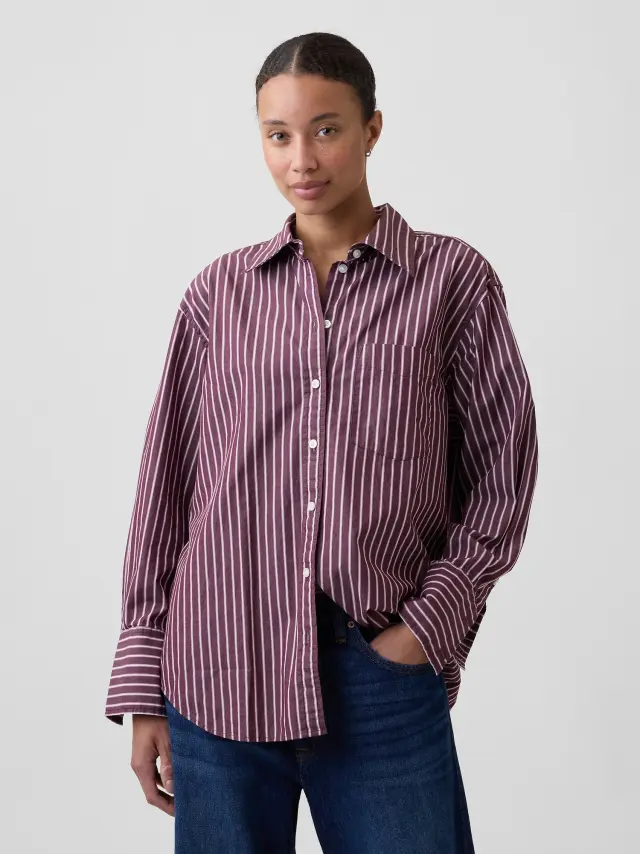 Γυναικείο Πουκάμισο Big Shirt από Ποπλίνα BURGUNDY STRIPE