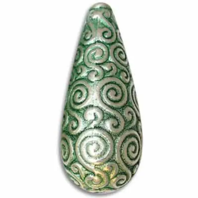 Επιμεταλλωμένη Χάντρα Fancy Teardrop Green Patina 40x17mm - 1τεμ
