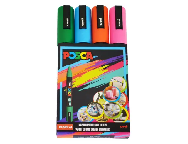 Μαρκαδόροι Σχεδίου Uni Posca PC-5M Medium με πάχος μύτης 1.8-2.5mm - 4 τεμάχιαPC-5M/4P A