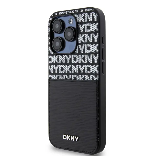 DKNY PU Leather Repeat Pattern Card Pocket Case for iPhone 15 Pro Black 3