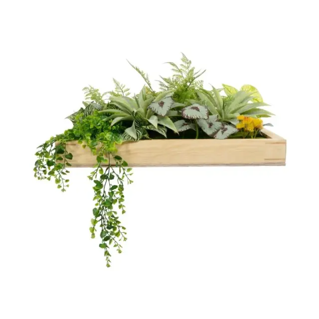 Τεχνητό Πάνελ Κάθετου Κήπου 60x60cm Μιξ Φυλλωσιάς σε Ξύλινη Βάση 20641 Καφέ Πολύχρωμο Πορτοκαλί Πράσινο 3