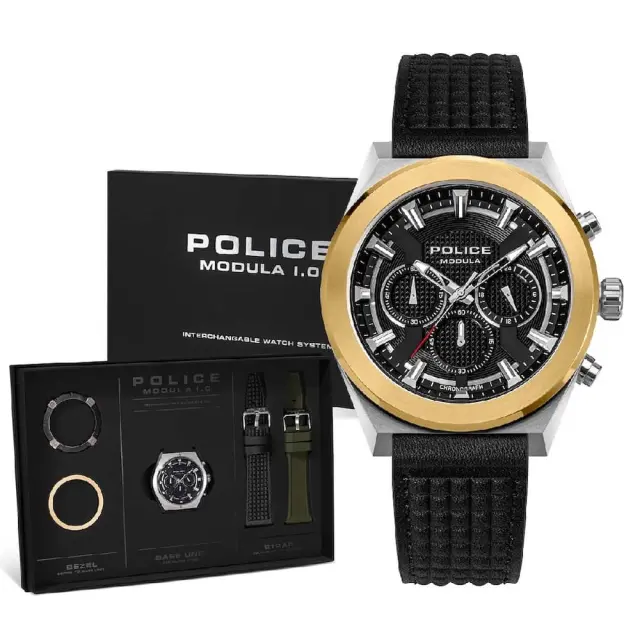 Police Modula 1.0 Men's Watch Black Leather Strap PEWGC00923X0 Box Set