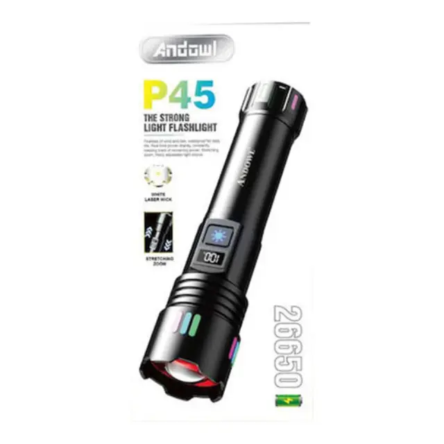 Andowl Επαναφορτιζόμενος Φακός LED IP43 με Μέγιστη Φωτεινότητα 2000lm P45 KH-W515