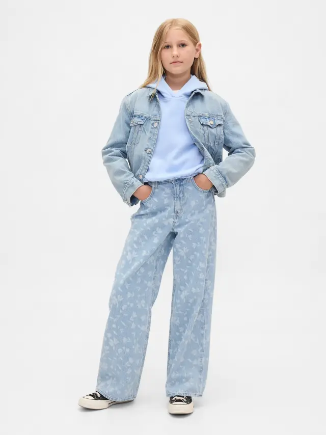 Παιδικό Low Rise Stride Wide-Leg Τζιν Παντελόνι Floral medium wash