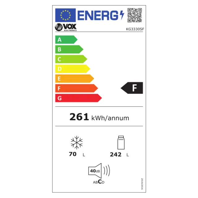 Ψυγείο Δίπορτο 242lt LessFrost Γκρι 59.5x59.8x175cm VOX KG 3330 SF 3