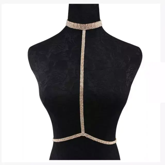 Ghetto Rhinestone Body Chain Necklaces Choker Waist Chain Gold