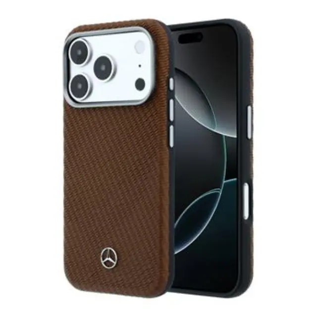 Mercedes PU Leather Wood Semi Wrap MagSafe Case for iPhone 17 Pro Camel