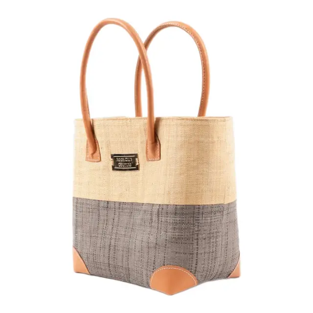 Rock Club Γυναικεία Τσάντα Raffia Χειροποίητη 30x28x18εκ, Χρώμα Εκρού-Ανθρακί - ONESIZE 2