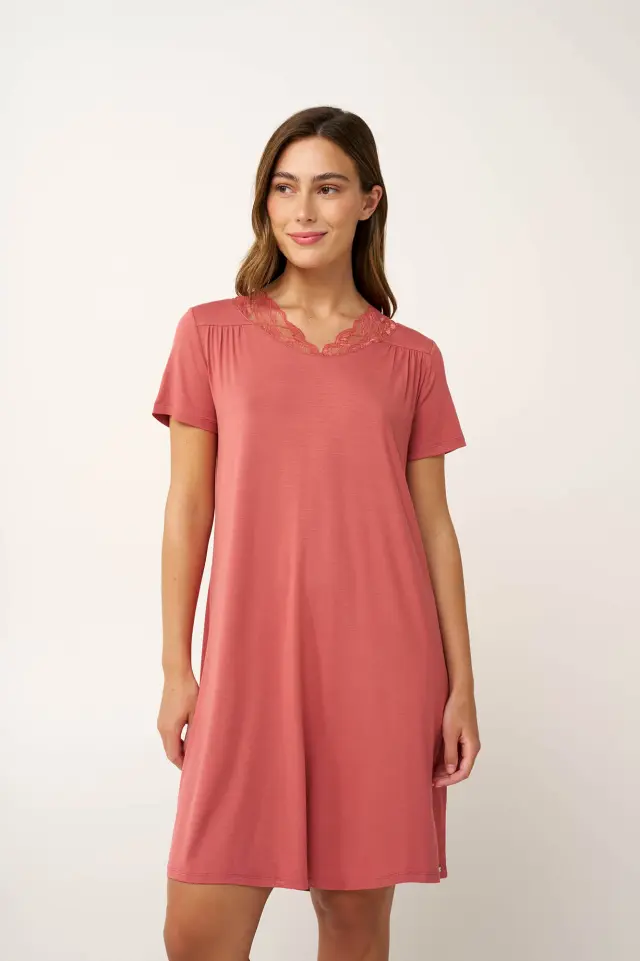 Καλοκαιρινό Νυχτικό Micromodal με Σούρες Vamp 24035 PINK CEDAR